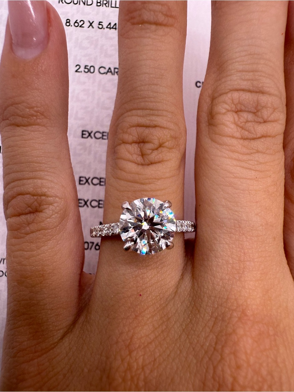 2.50 carat E VS1 round lab diamond cathedral pave band hidden halo pave bridge